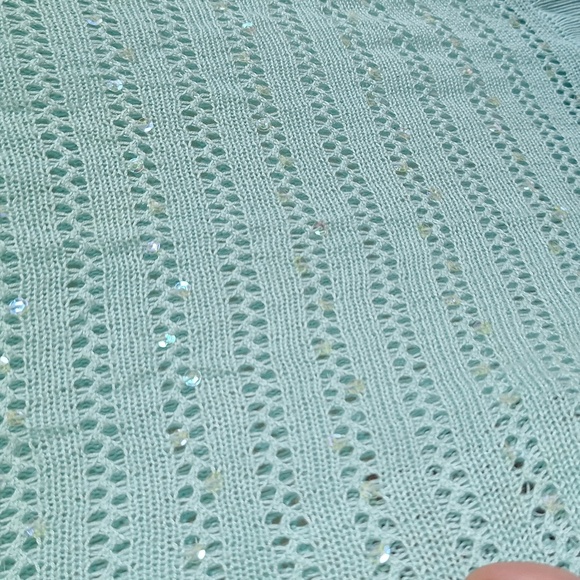 Turquoise Glitter Knit Top Boat Neckline Size S - Picture 6 of 9